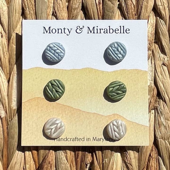 Dottie/Post Øreringe Sæt/Efterår Øreringe Indlæg/Strik Mønster/Blå/Grøn/Hvid/Polymer Clay Jewellry/Sweater Vejr for engroshandel hos Monty and Mirabelle