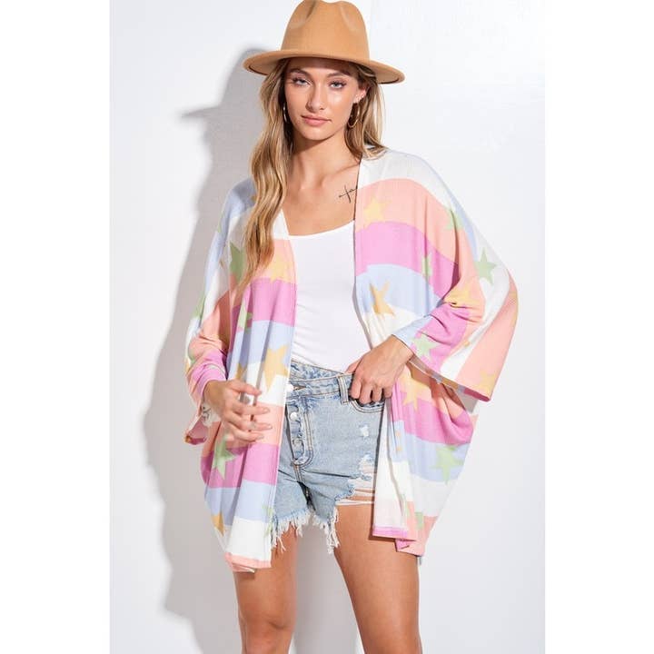 Phil Love – Engroshandel Kimono - Dame – Sommerstjerneprint kimono cardigan med løs pasform