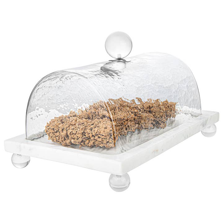 CLASSIC TOUCH DECOR INC. - Wholesale Cake Stand - Marble Cake Plater with Glass Cover and Ball Knob - 10.4"L0