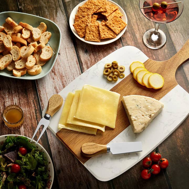 MakerFlo - Wholesale Flatware Serving Piece - makerflo Durable Wood Marble Serving Board for Kitchen