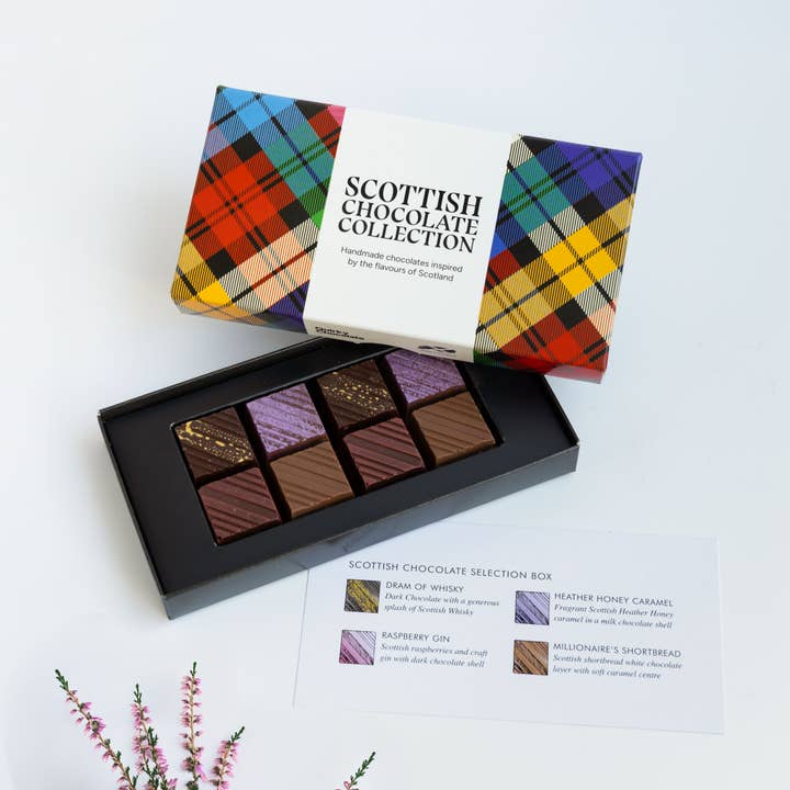 8 Square Box Scottish Chocolate Collection, £6.90 for wholesale by Quirky Chocolate