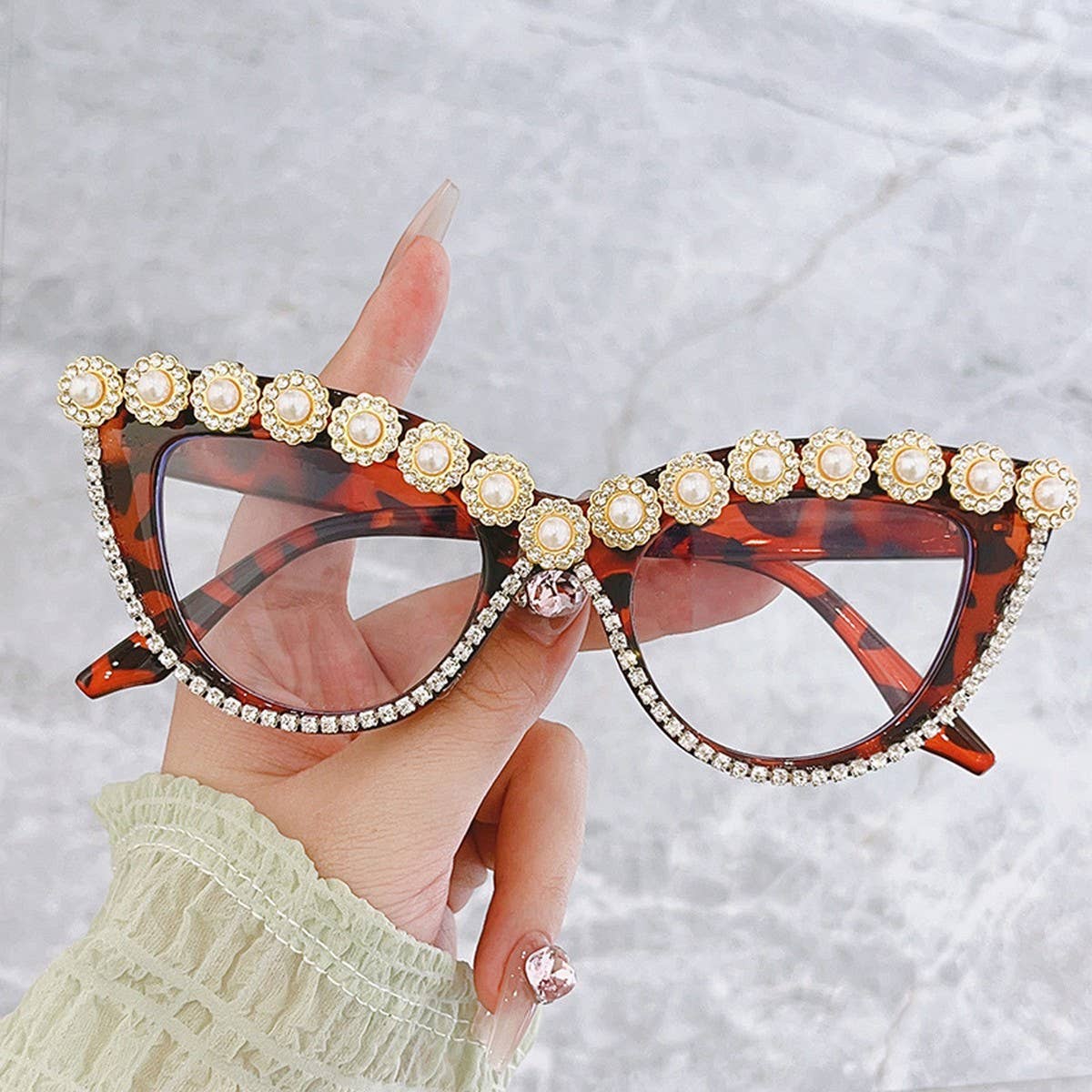 ACCITY - Wholesale Sunglasses - Women's - HANDMADE RHINESTONE PEARL RETRO CAT-EYE SUNGLASSES_CWASG026823