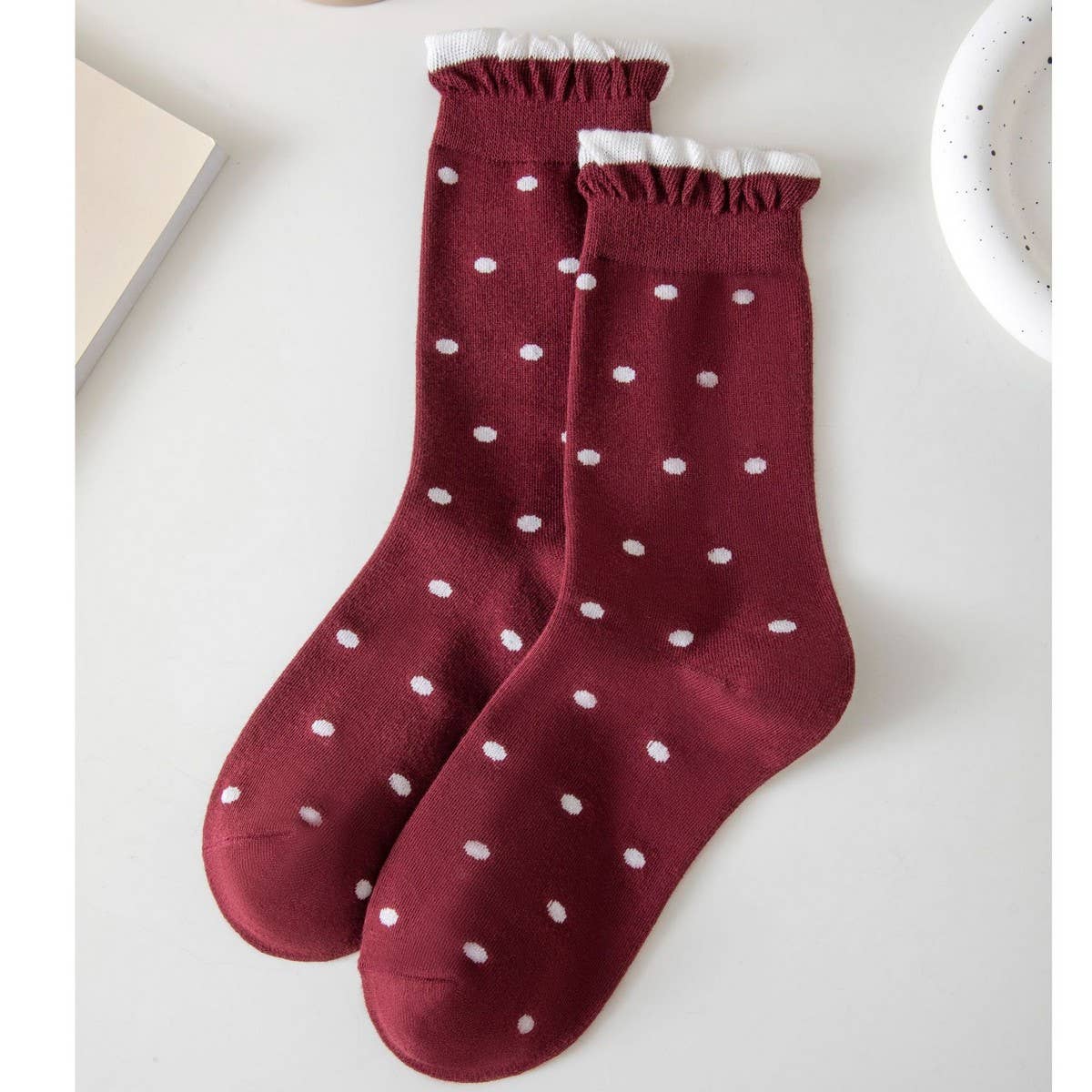 NINEXIS - Vente Chaussettes – femme - CWMS02981_CHAUSSETTES FEMME À CARREAUX À POIS AVEC VOLANTS ET COUPE DÉCONTRACTÉE6