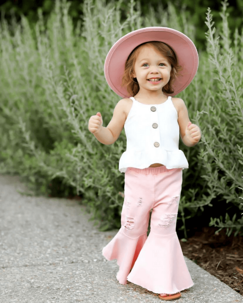 Bailey's Blossoms – Engroshandel Bukser (ikke denim) - Børn – Barbie jeans med vide ben - distressed lyserød2