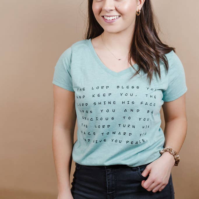 Hello Beauty Full & Co. - Wholesale Screen Printed T-Shirt - Women's - Blessing Ladies V Neck T-Shirt, prayer shirt, scripture tee1