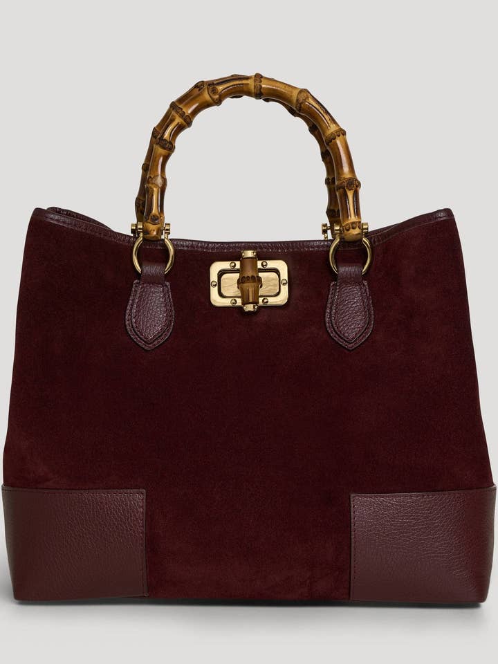 Bamboo Babe-väska i burgundy mocka och läder för wholesale av Prestige Milano