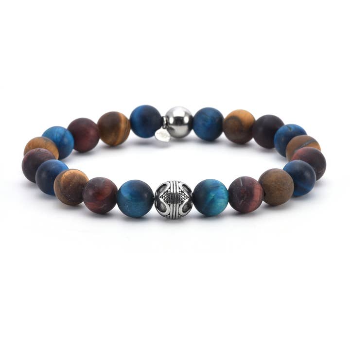 Armbånd i stål med naturlige sten og runde perler for engroshandel hos SIXTY STONES