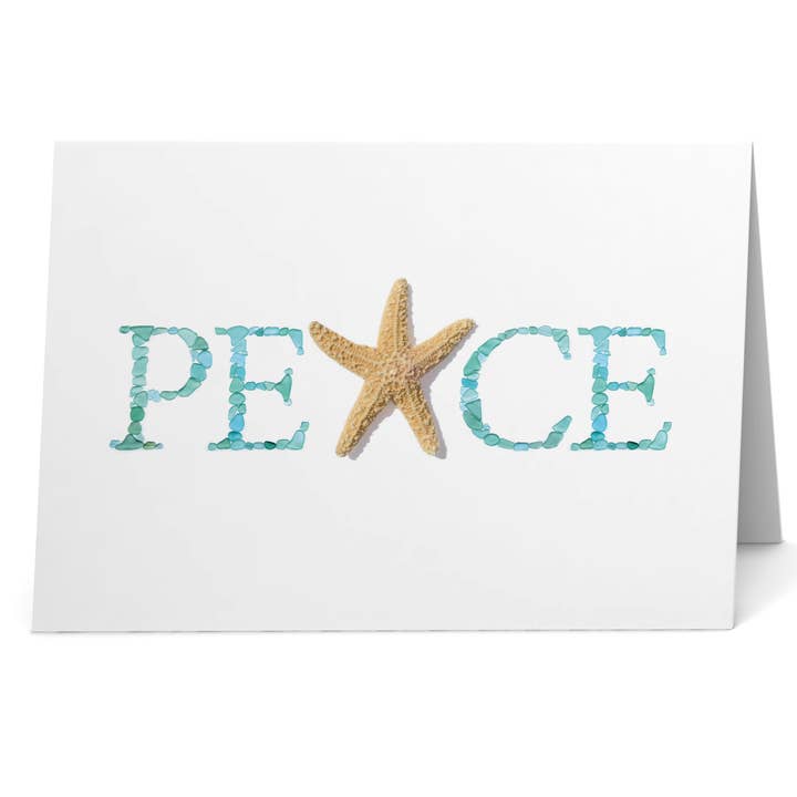 Sea Glass and Starfish Peace Holiday Card for wholesale by Etched by the Sea, Inc.
