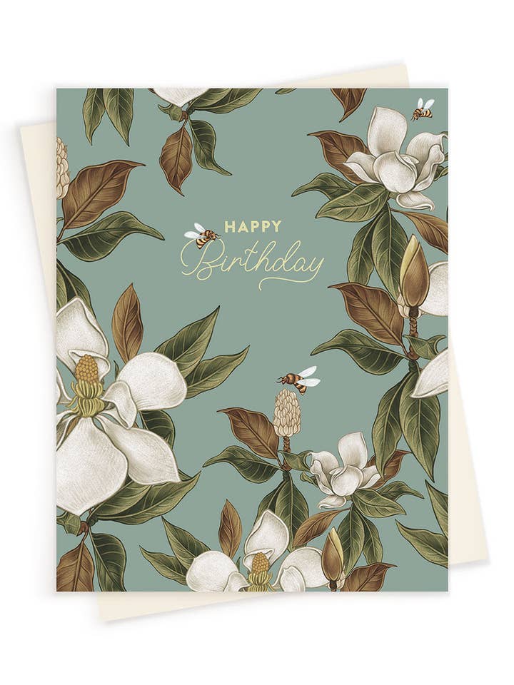 Happy Birthday | Honey Bee Magnolia | Greeting Card for wholesale by LINNA