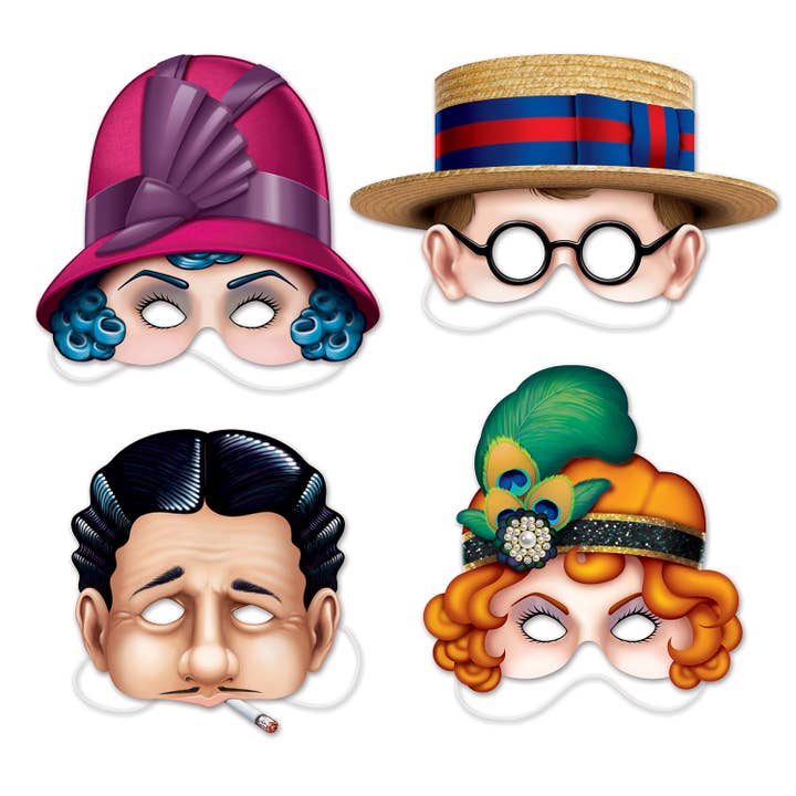 20's Masks, 9¾" - 13½", elastic attached, pack of 4 for wholesale by Beistle