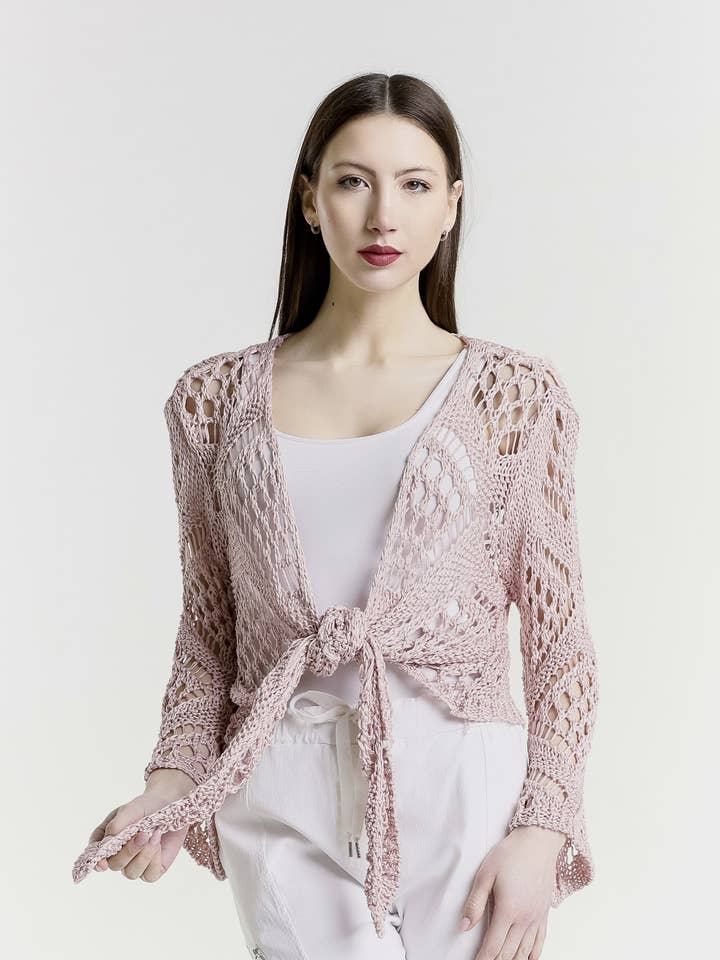 TINA Stephens Italy/Tees By Tina - Wholesale Cardigan - Women's - Kandra Open Knit Tie Front Bolero (CLS303)