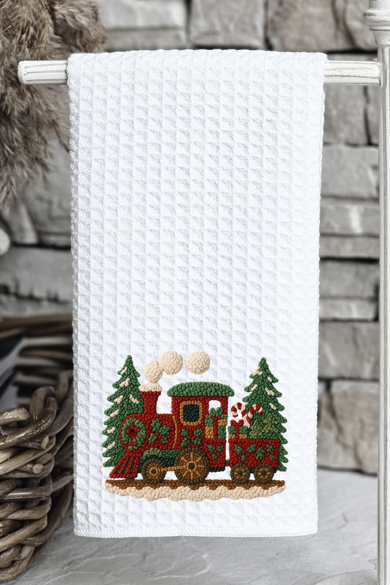 Wholesale Accessory Market - Wholesale Tea Towel - Faux Yarn Mistletoe Express Waffle Kitchen Towel0