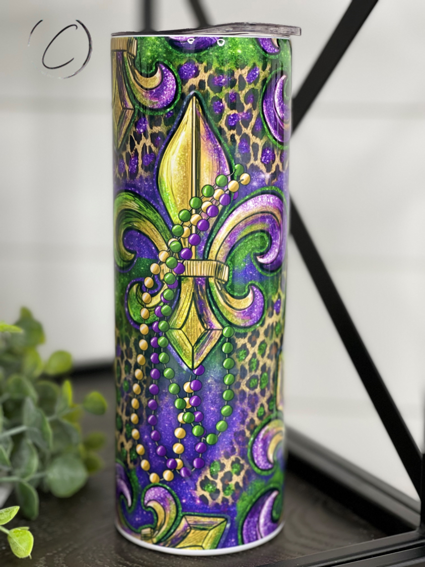 CMD Wholesale - Wholesale Insulated Mug/Tumbler - Mardi Gras Fleur-de-lis 20oz Skinny Tumbler1