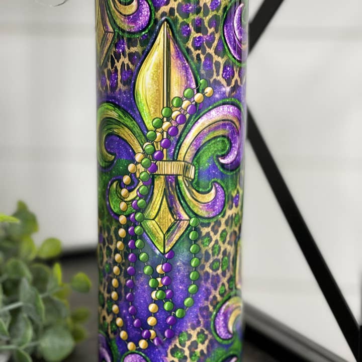 CMD Wholesale - Wholesale Insulated Mug/Tumbler - Mardi Gras Fleur-de-lis 20oz Skinny Tumbler1
