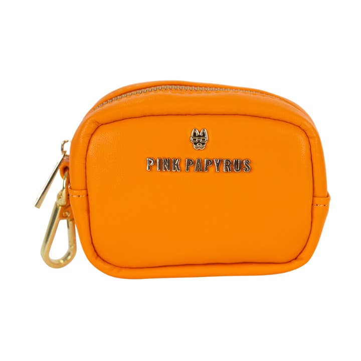 Keanu Orange Vegan Leather Poop Bag Dispenser & Treat Pouch for wholesale by Pink Papyrus | Premium, Durable, & Stylish Dog Products