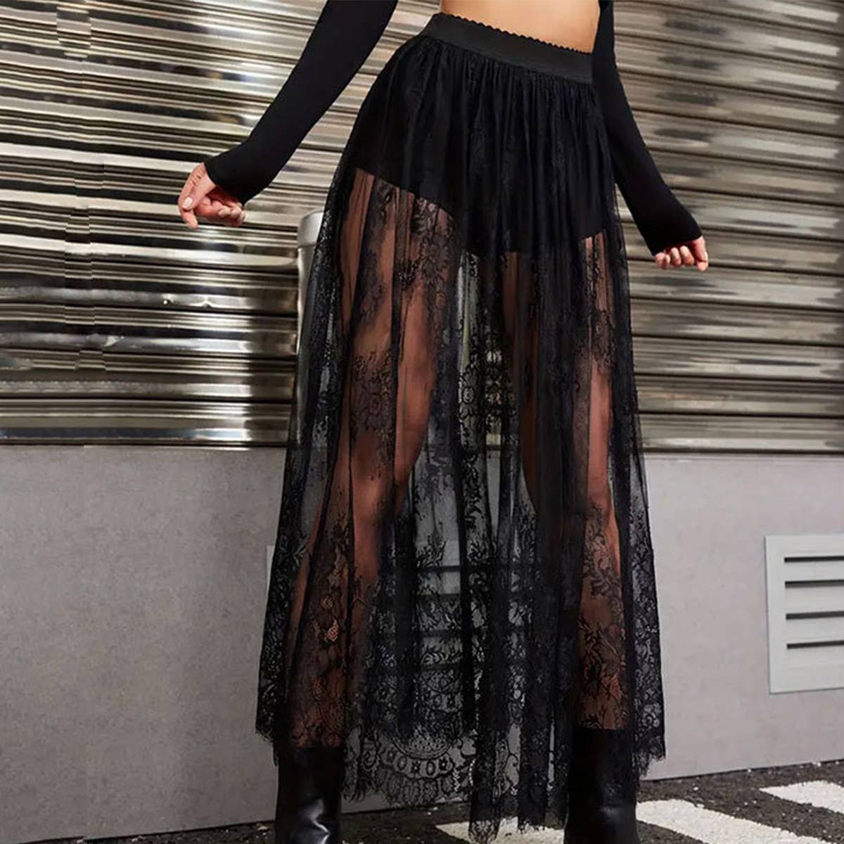 Lily Clothing - Wholesale Skirt - Women's - Dark Gothic lace see-through high-waisted skirt3