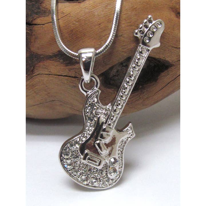 Jewelry Max - Wholesale Pendant/Charm Necklace - ( L172 ) CRYSTAL MUSIC THEME GUITAR PENDANT NECKLACE