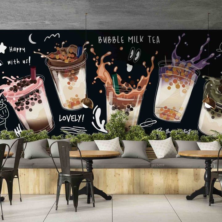 3D Coffee Milk Tea Letter Black Red Beans Wall Mural Wallpaper YXL 1001 for wholesale by Jess Art Decoration