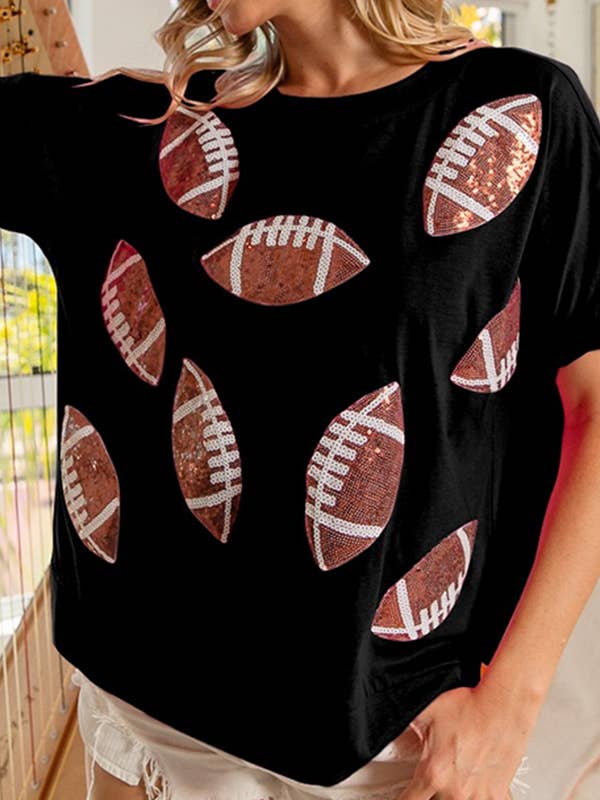 Casual Sequin Rugby Crewneck T-Shirt for wholesale by Rosa Clothing