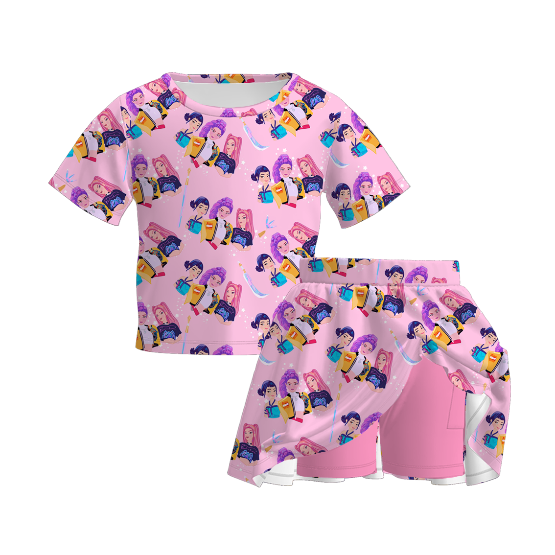Auraquise - Wholesale Top & Pant Set - Kids - Girls "KPop Demon Hunters" Themed Fashion Pink Collection1