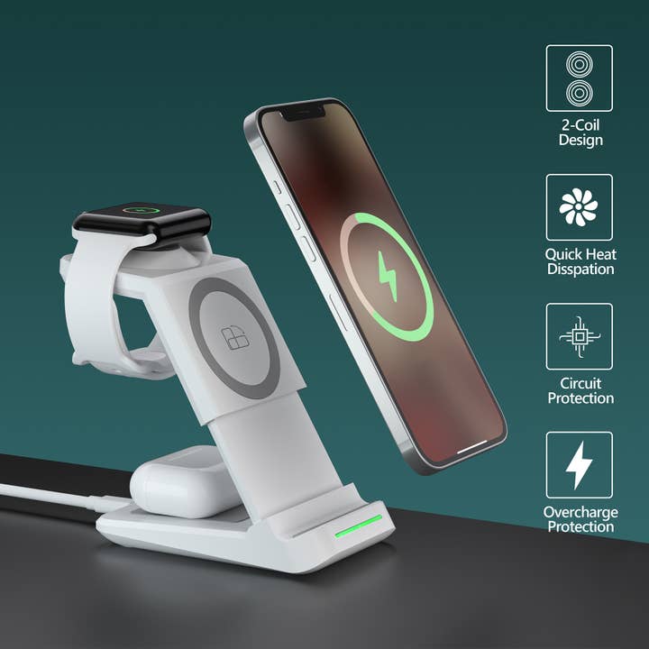 LAX Gadgets - Vente Station de charge - Station de recharge sans fil 3 en 1, support de chargeur, pack de vente au détail12