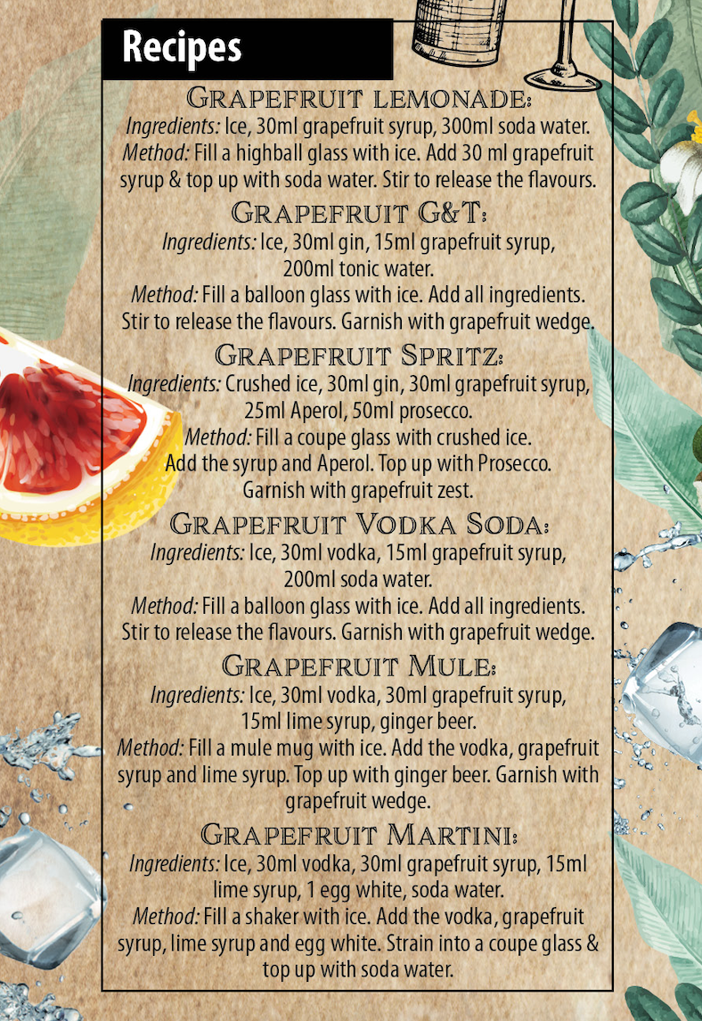 Drink Botanicals Ireland – wholesale Cocktail mix/syrup – Premium Grapefruit Syrup 500ml- Cocktail Puree -Drink Botanicals Ireland5