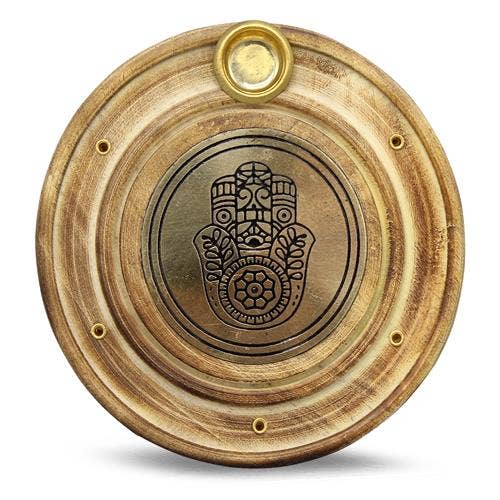 Wooden Incense Holder Brass Fatima Hand 10 cm for wholesale by Eastern Trading