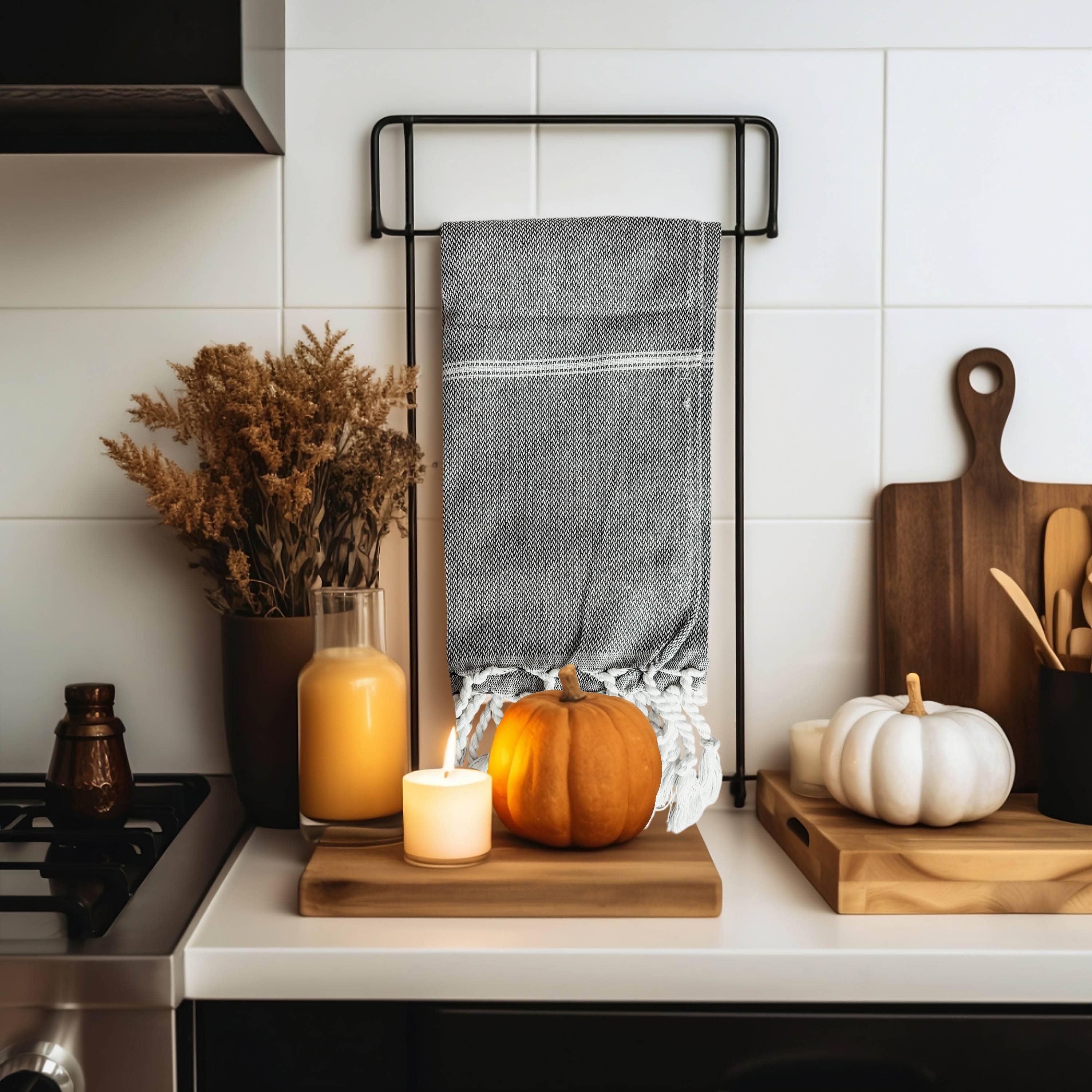 Gia Roma - Vente Essuie-mains - Serviette à main turque avec pompons, torchons de cuisine en coton coloré45