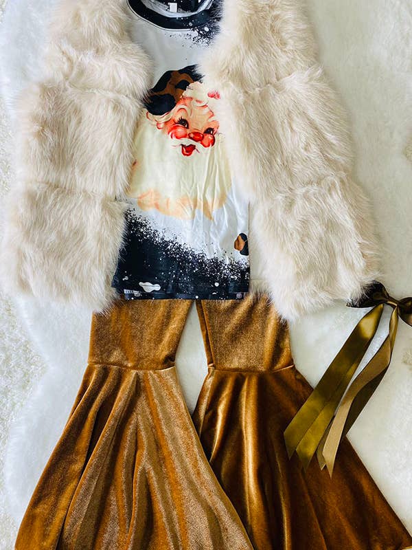 luluclothes - Wholesale Top & Pant Set - Kids - Kids Santa & Leopard print t-shirt velvet bottom set DLH2714