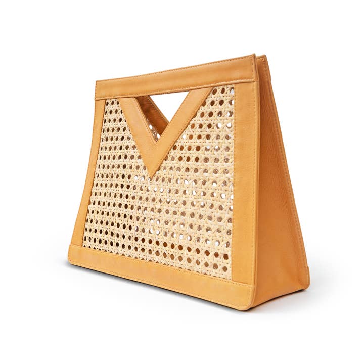 The Artisan and Company – wholesale Top handle bag – women's – Genuine Leather and Rattan Top Handle Bag2