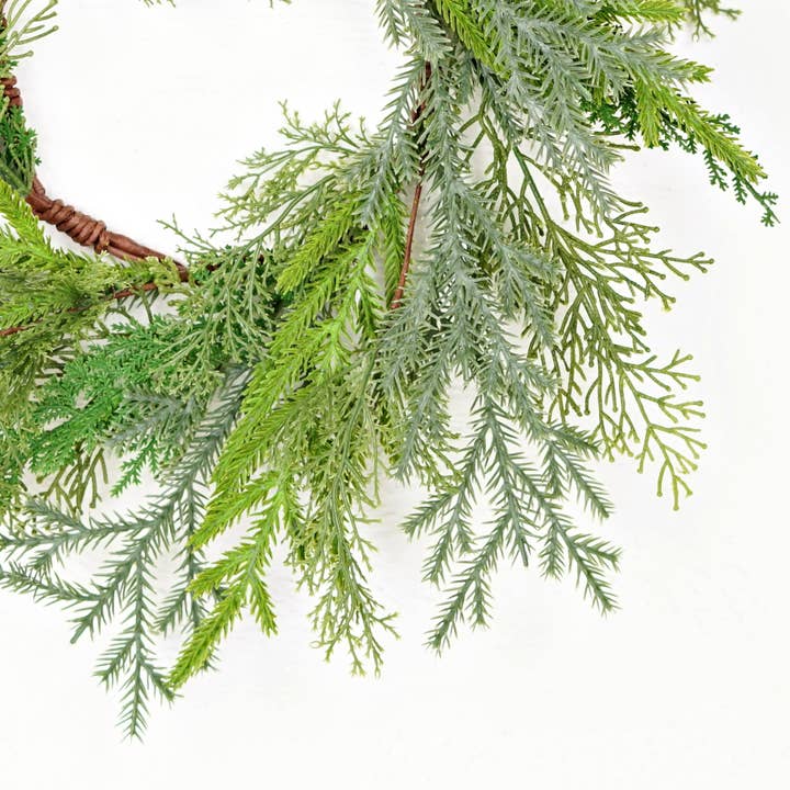 Impressive Enterprises, Inc. - Wholesale Wreath - 510783- 18in(6.5)Wreath-Mix Real Touch Cedar and Norfolk Pin1