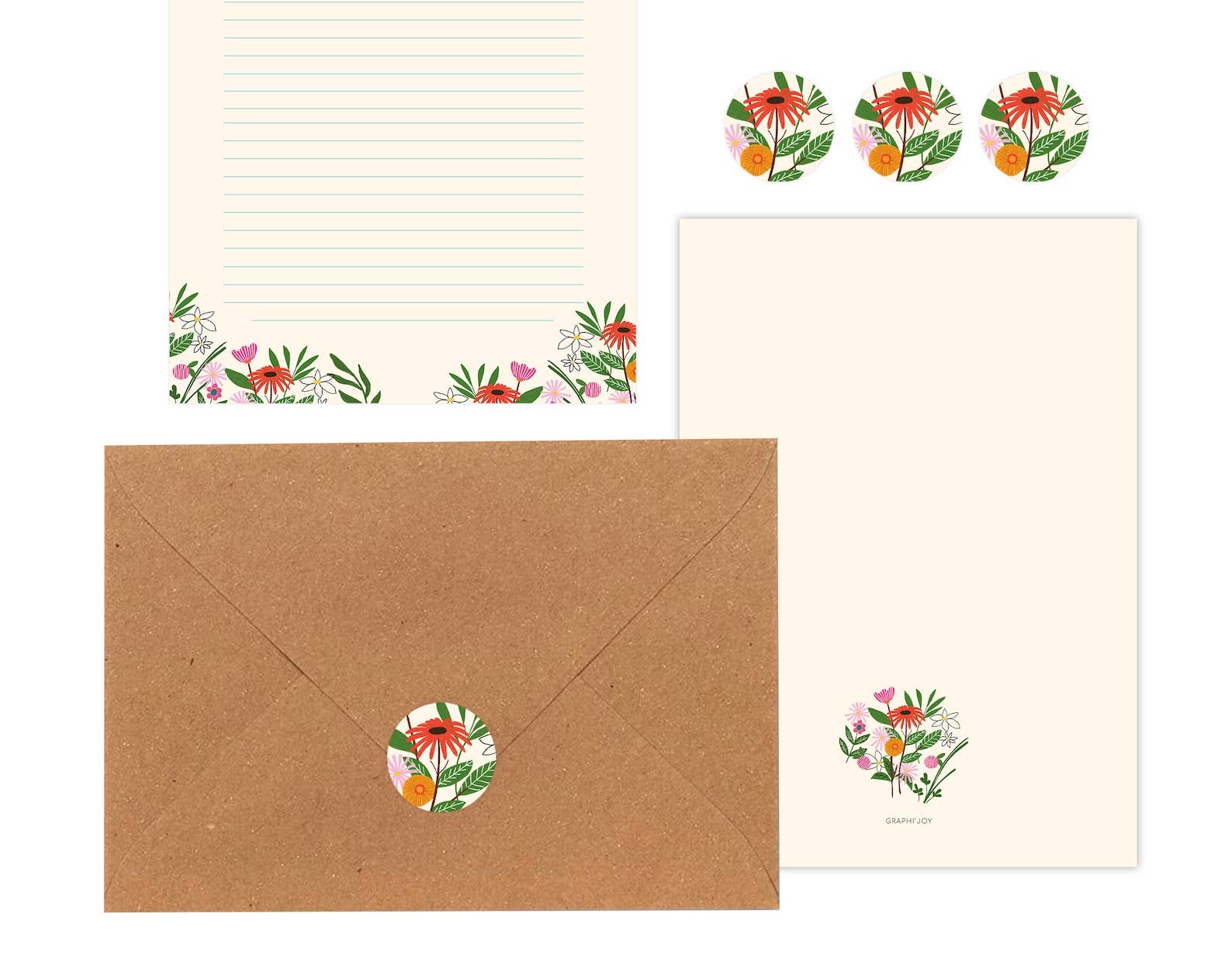 Graphijoy - Wholesale Stationery/Notecard Set - Floral letter paper2