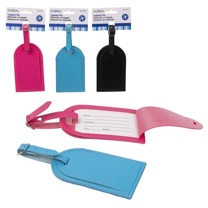 Global, Étiquette de bagage avec couverture d'informations en cuir PU, 3-assortiments, hc pour la vente par Bodico