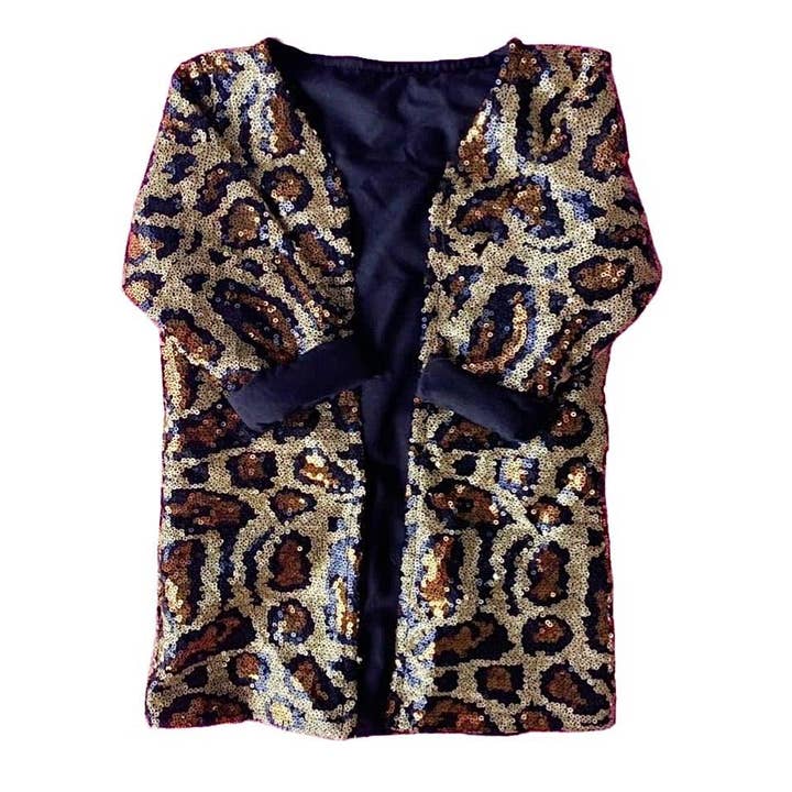LEOPARD SEQUIN DUSTER for wholesale by Honey Beez Boutique