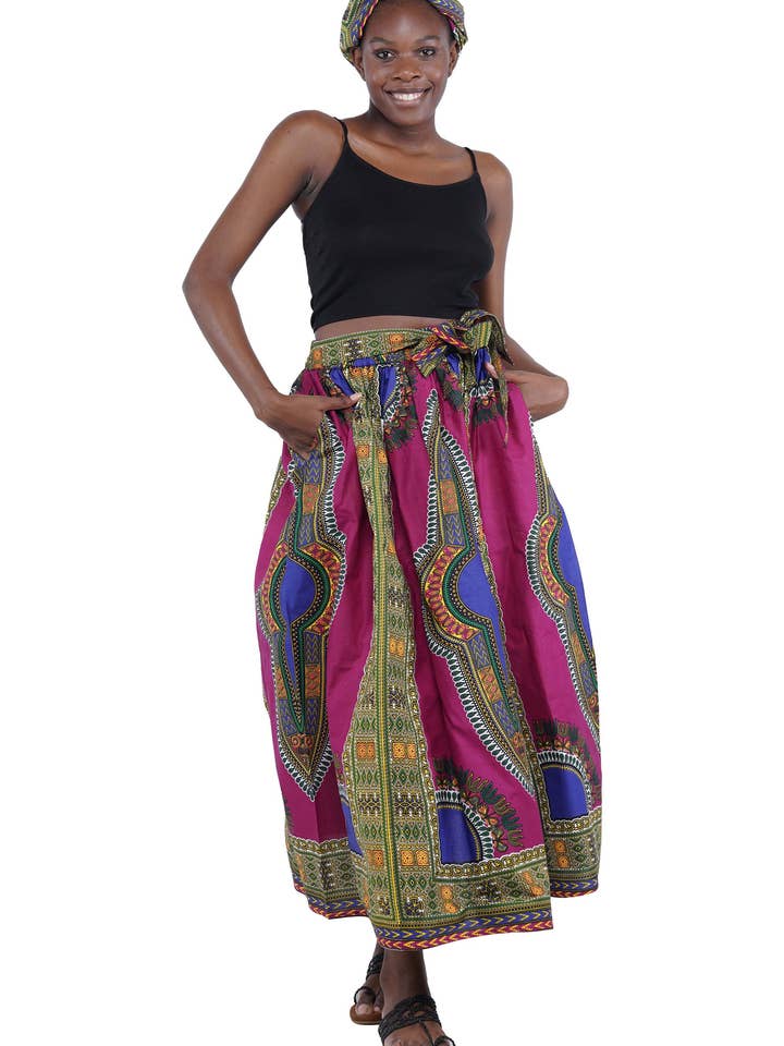 Saia Comprida Casual de Verão Dashiki Roxa para Mulheres Africanas por atacado de Satsuma Wholesale