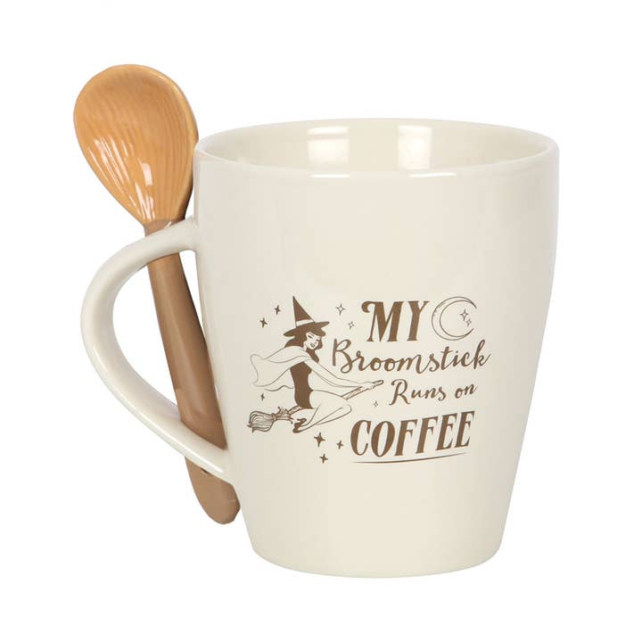 Something Different Wholesale - Vente Tasse à café - Ensemble tasse et cuillère d'Halloween My Broomstick Runs on Coffee1