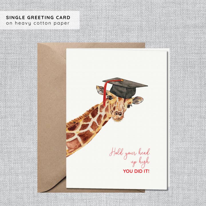Giraffeksamenkort | Dyre Tillykke med Eksamen Kort for engroshandel hos Gina Maher | Watercolor