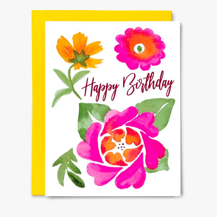 "Bright Flowers Birthday" A2 greeting card, set of 6 for wholesale by Apricity Press