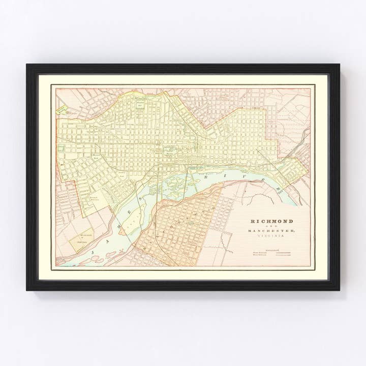 Vintage Map of Richmond, Virginia 1895 for wholesale by Ted's Vintage Art