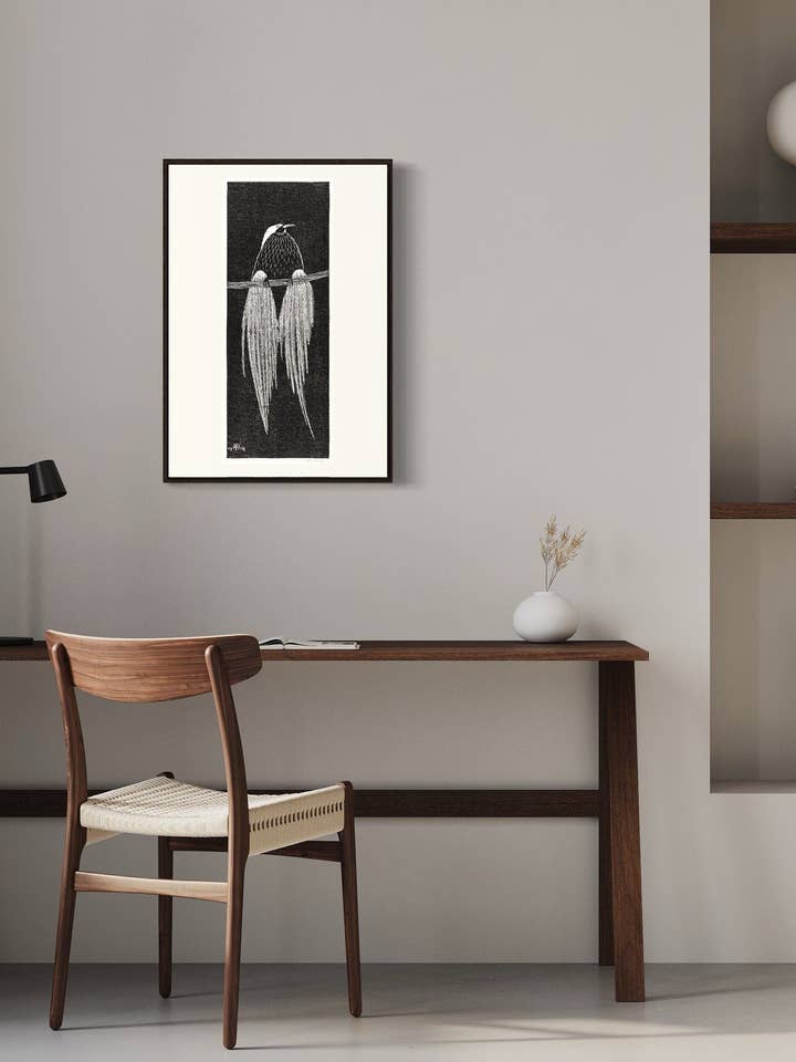 Paradijsvogel av Samuel Mesquita A4, A3, A2 väggkonst. Vintage väggkonsttryck. Lino Print, naturkonst, miljö, fåglar, mors dag gåva för wholesale av Gabrielle Dalsan