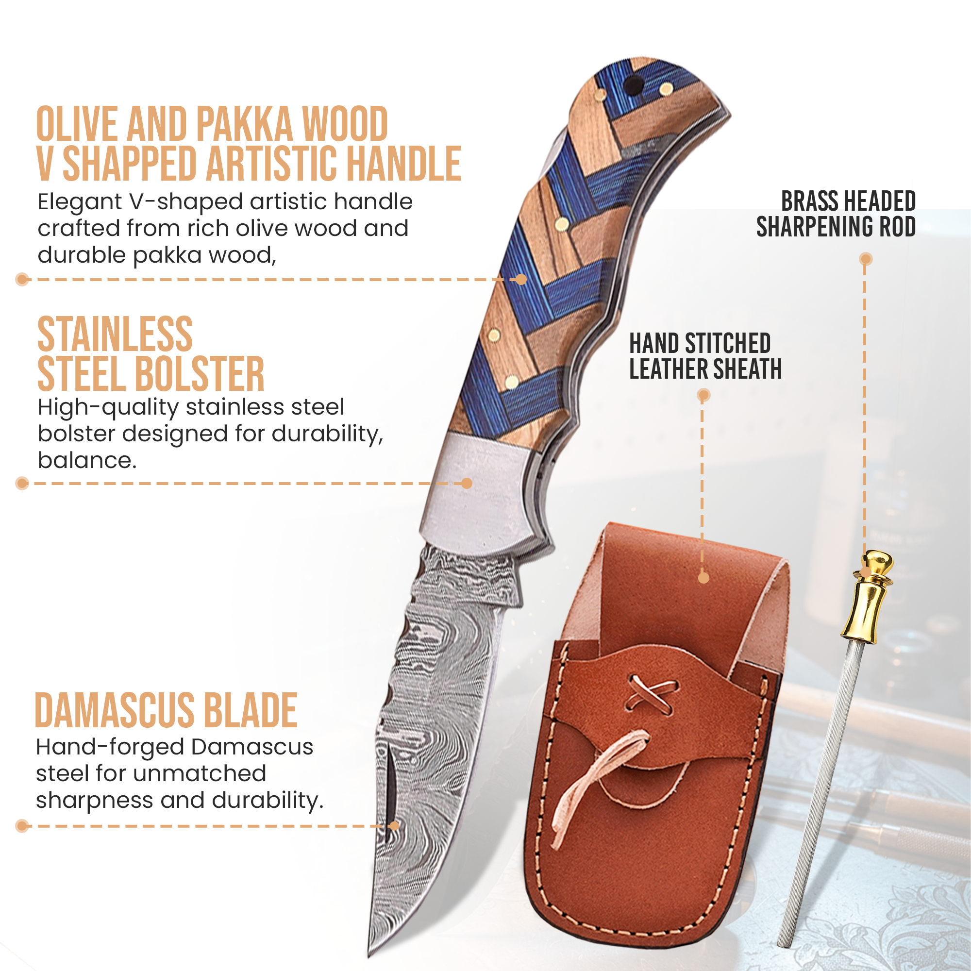 FH KNIVES – Navalha e suporte por atacado – Canivete dobrável damasco com cabo artístico de 6,5', Canivete de Bolso1