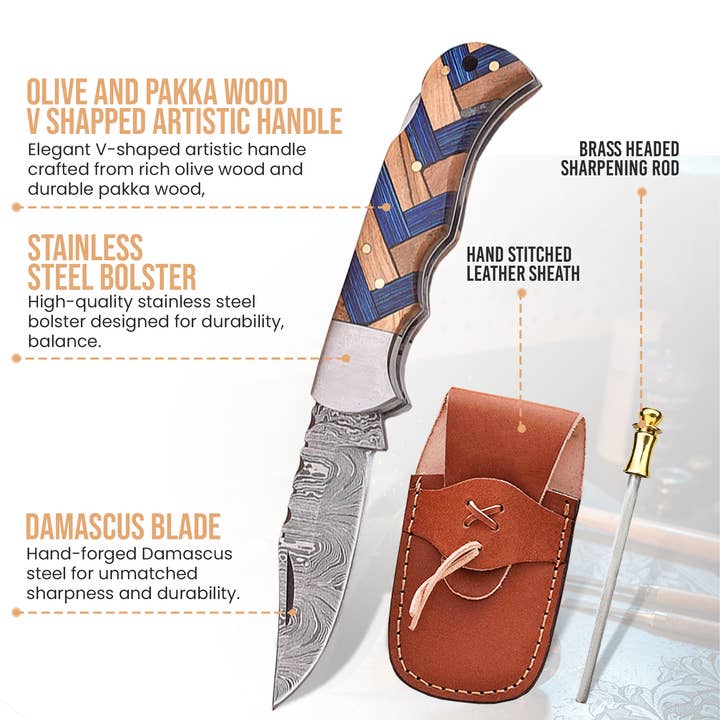 FH KNIVES – Navalha e suporte por atacado – Canivete dobrável damasco com cabo artístico de 6,5', Canivete de Bolso1