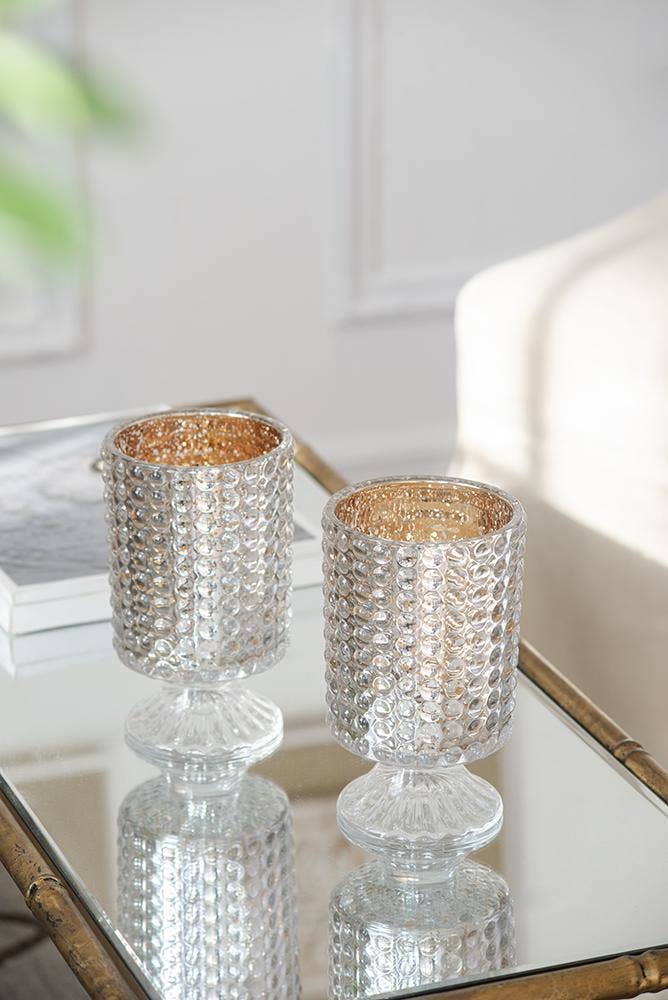 A&B Home Group Inc. – wholesale Candle holder – S/2 4.1x4.1x7" Glass Hurricane Clear/Rose Gold Mercury0