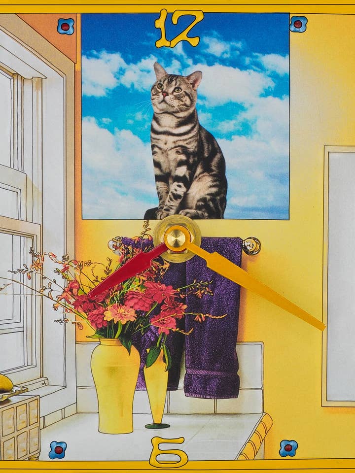 Chat sur le rebord de la fenêtre, horloge de collage pour la vente par Lea Alboher