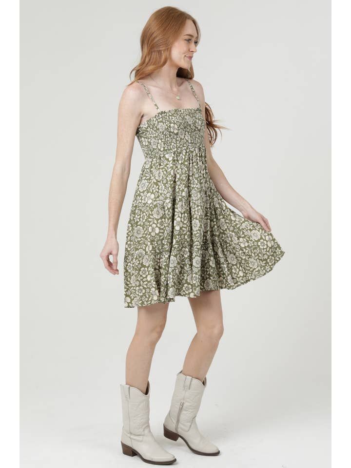 ANGIE - Wholesale Dress - Women's - F4H55-A884 SMOCKED BUST TIERED A LINE PRINTED RAYON DRESS1