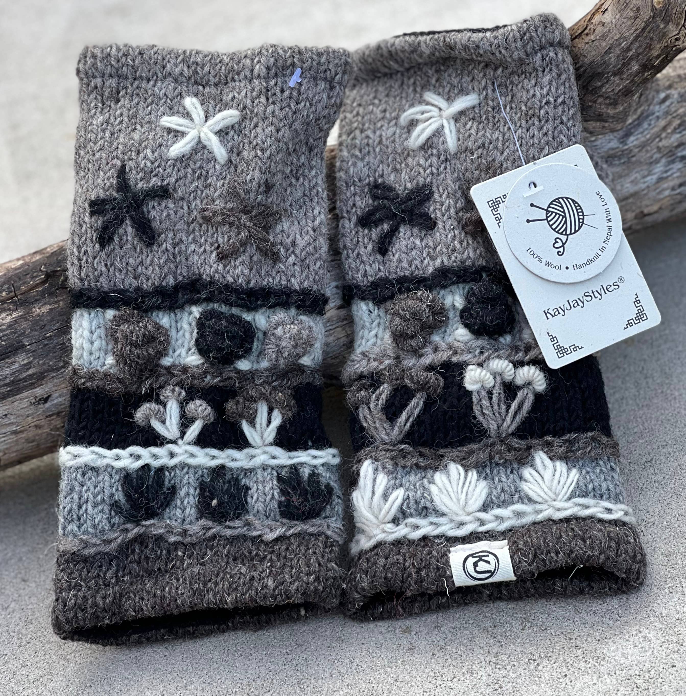 Lungta Imports – Engroshandel Handsker - Dame – Fingerløse, håndstrikkede uldhandsker med fleecefor - håndvarmer0