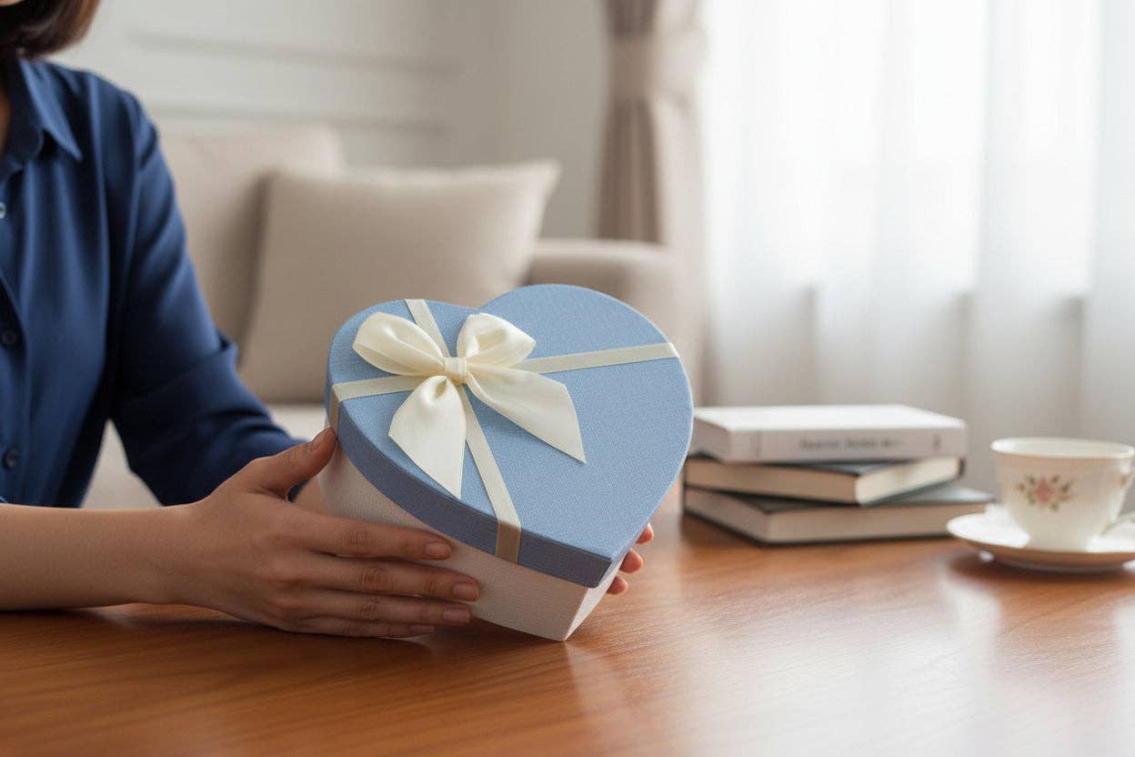 Emartbuy - Wholesale Gift box - Luxury Heart Shaped White/Blue Gift Box - Single (Sizes Available)10