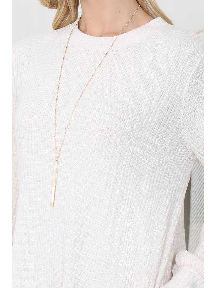 You & Me - Wholesale Dress - Women's - YMD10051V-BRUSHED WAFFLE BUBBLE SLEEVE POCKET DRESS15