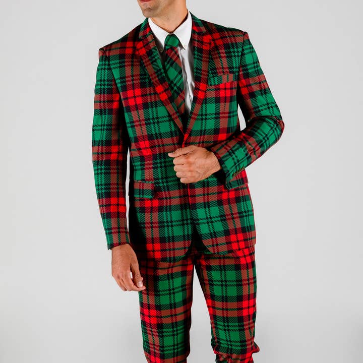 The Lincoln Log Love Daddy | Red And Green Plaid Ugly Christmas Suit for wholesale by Shinesty, Inc