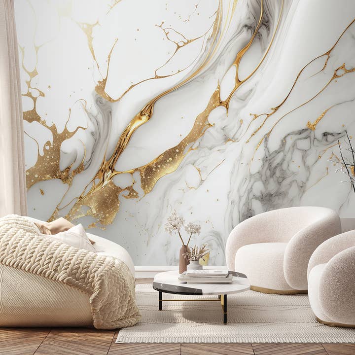 Gold Marble Wallpaper, Modern Marble Peel and Stick Mural for wholesale by SimurgWallArts